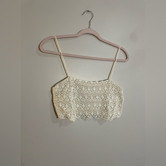 Zara White Lace Thin Strap Crop Top - Picture 1 of 5